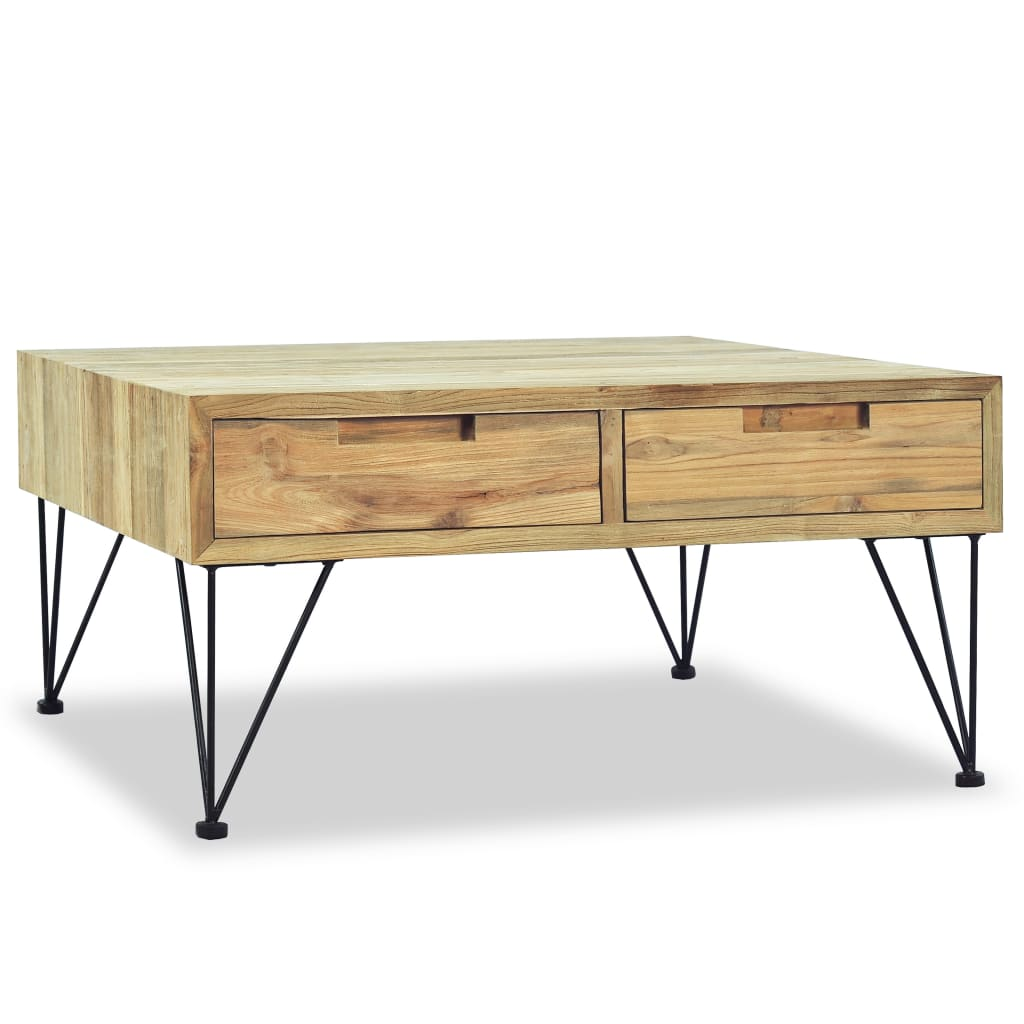 vidaXL Solid Teak Coffee Table with Drawers - Rustic Charm, 80x80x40 cm - BEYRUN