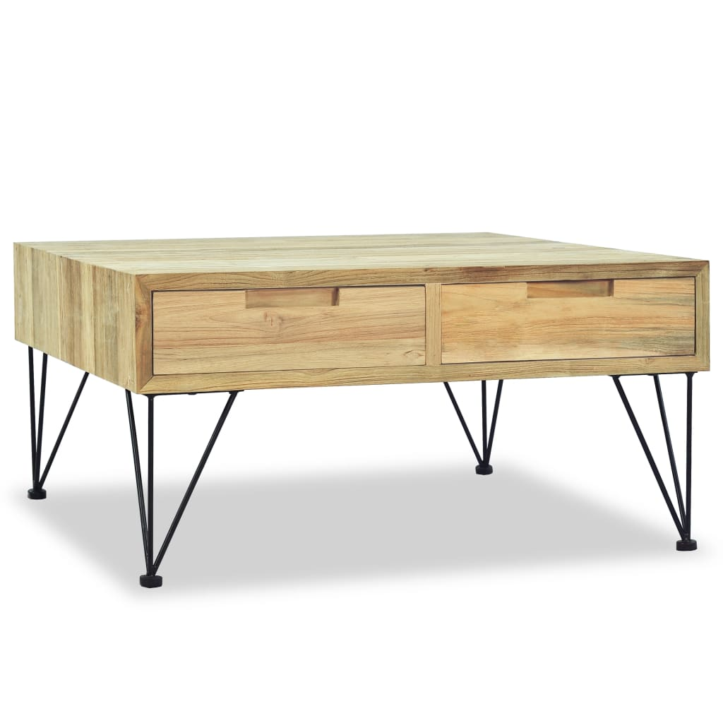 vidaXL Solid Teak Coffee Table with Drawers - Rustic Charm, 80x80x40 cm - BEYRUN