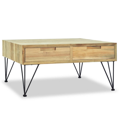 vidaXL Solid Teak Coffee Table with Drawers - Rustic Charm, 80x80x40 cm - BEYRUN