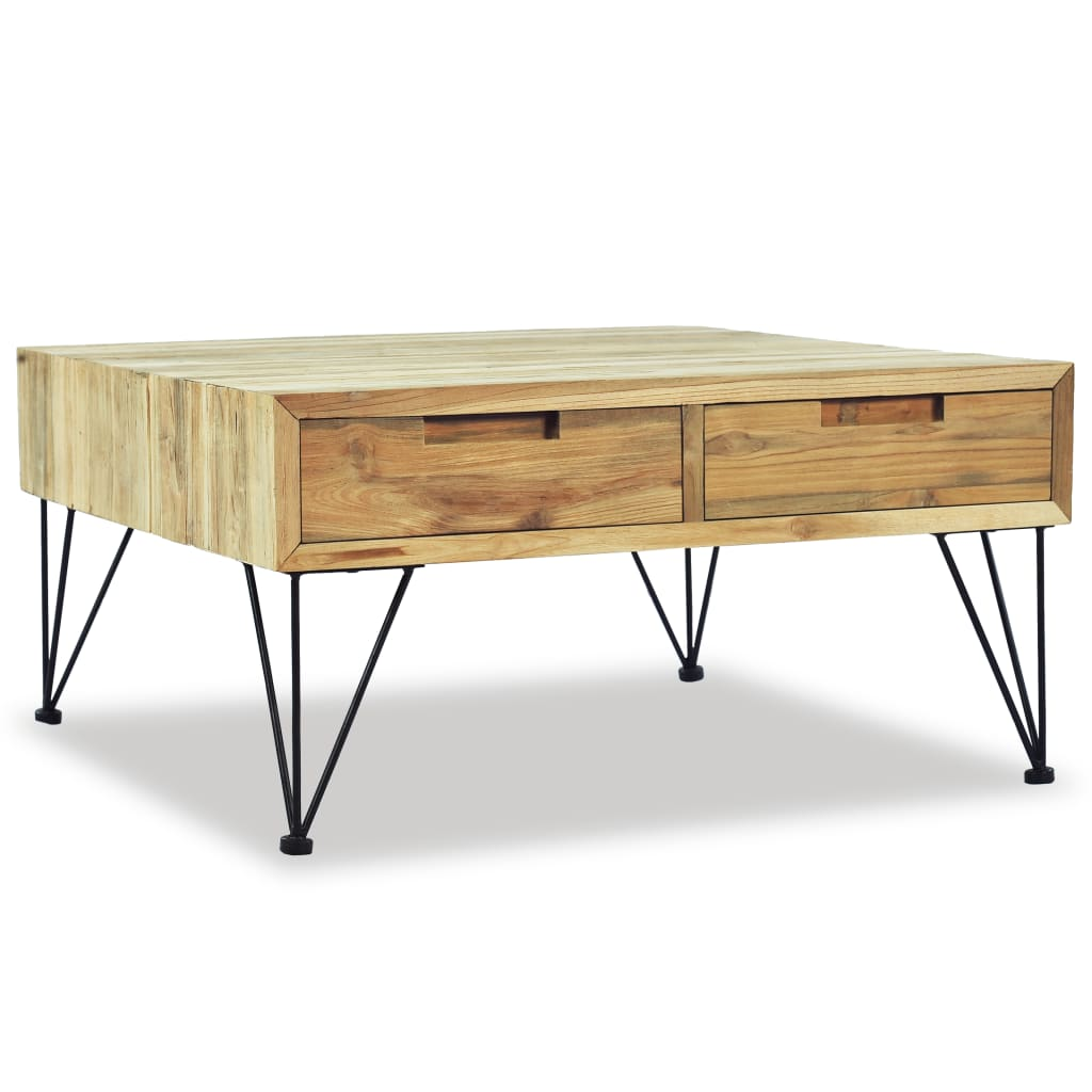 vidaXL Solid Teak Coffee Table with Drawers - Rustic Charm, 80x80x40 cm - BEYRUN