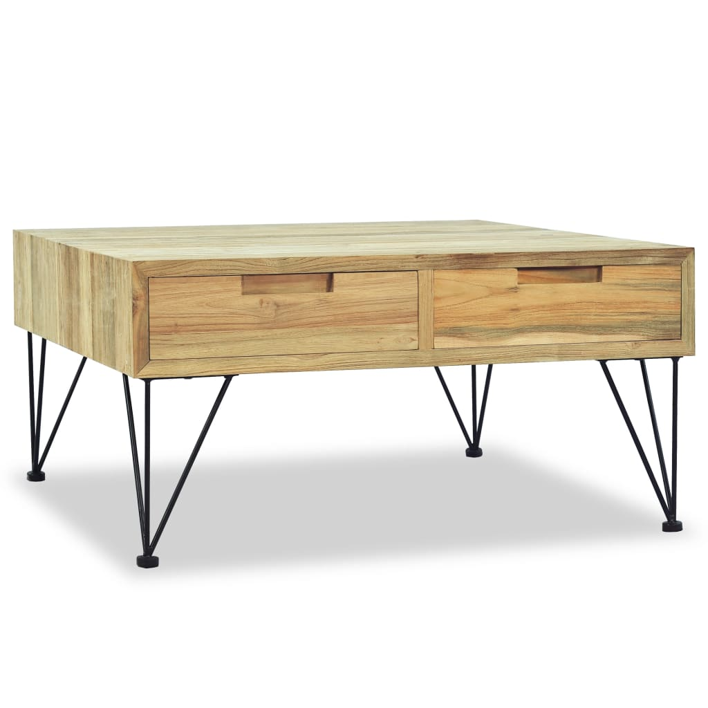 vidaXL Solid Teak Coffee Table with Drawers - Rustic Charm, 80x80x40 cm - BEYRUN