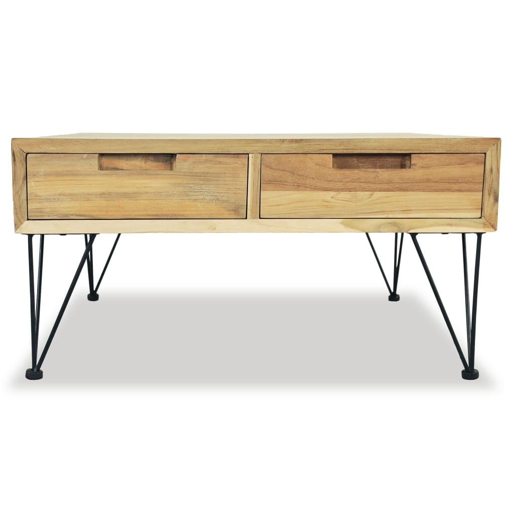 vidaXL Solid Teak Coffee Table with Drawers - Rustic Charm, 80x80x40 cm - BEYRUN