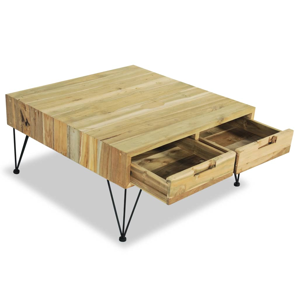 vidaXL Solid Teak Coffee Table with Drawers - Rustic Charm, 80x80x40 cm - BEYRUN