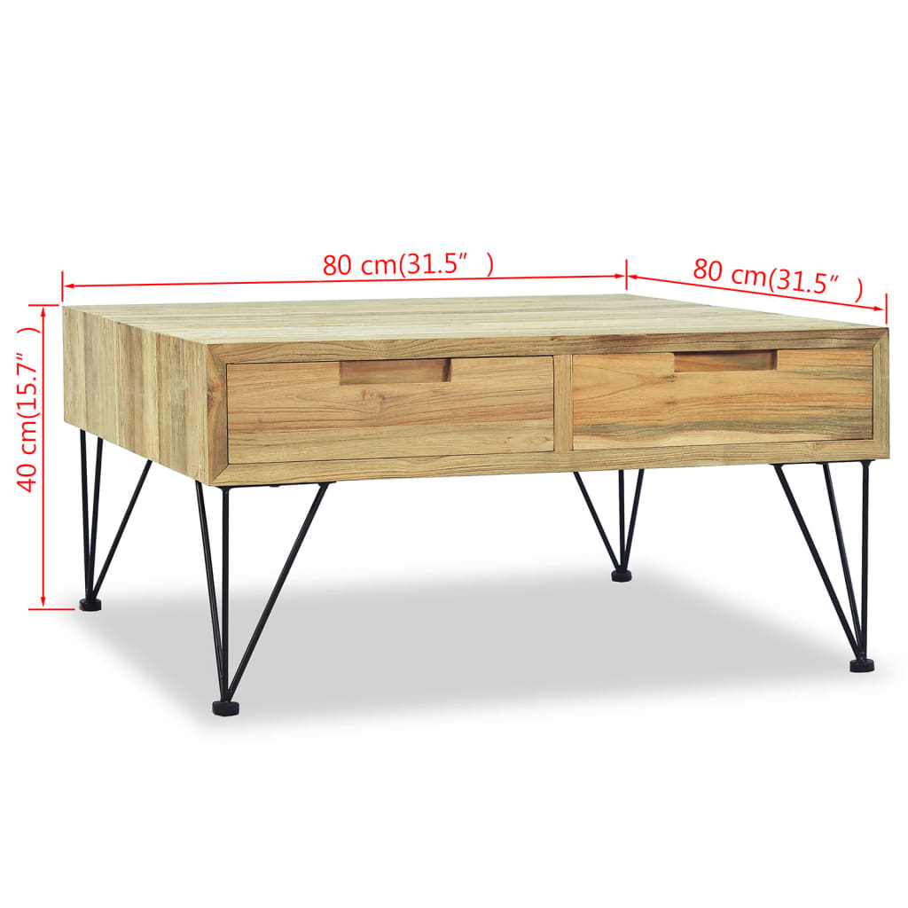 vidaXL Solid Teak Coffee Table with Drawers - Rustic Charm, 80x80x40 cm - BEYRUN