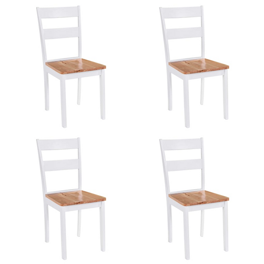 vidaXL Dining Chairs - Set of 4, White & Natural Rubber Wood - Stylish, Durable, and Elegant Seating for Your Dining Room - BEYRUN