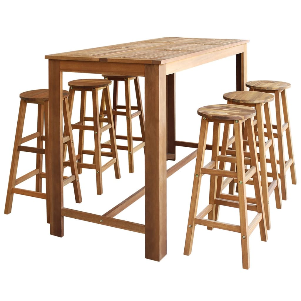 vidaXL 7-Piece Bar Table and Stool Set – Solid Acacia Wood, Ideal for Indoor & Outdoor Use - BEYRUN