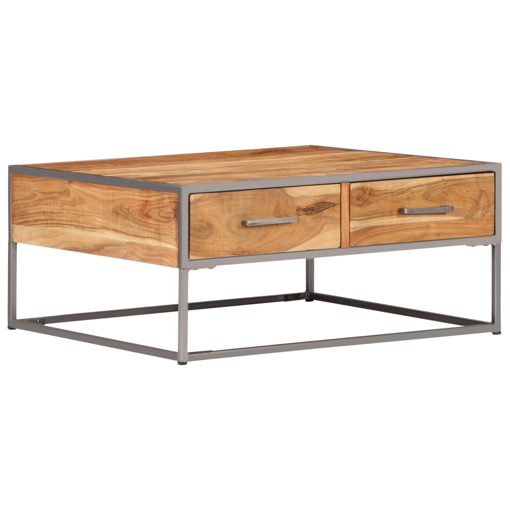 vidaXL Solid Acacia Wood Coffee Table with Storage | Rustic & Industrial | 75x75x35 cm - BEYRUN