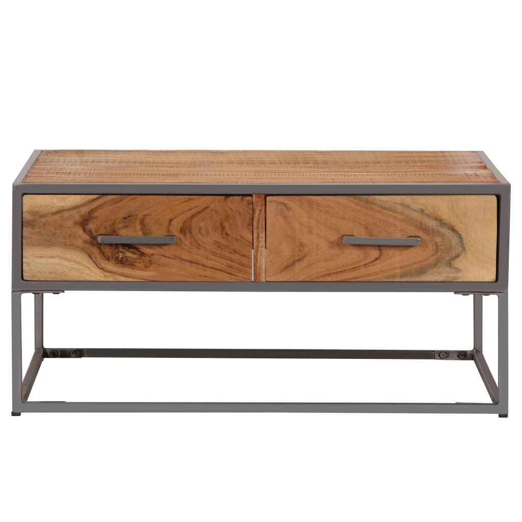 vidaXL Solid Acacia Wood Coffee Table with Storage | Rustic & Industrial | 75x75x35 cm - BEYRUN