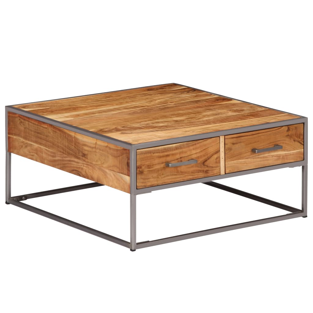 vidaXL Solid Acacia Wood Coffee Table with Storage | Rustic & Industrial | 75x75x35 cm - BEYRUN