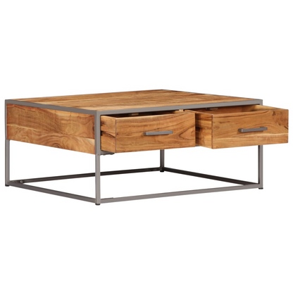 vidaXL Solid Acacia Wood Coffee Table with Storage | Rustic & Industrial | 75x75x35 cm - BEYRUN