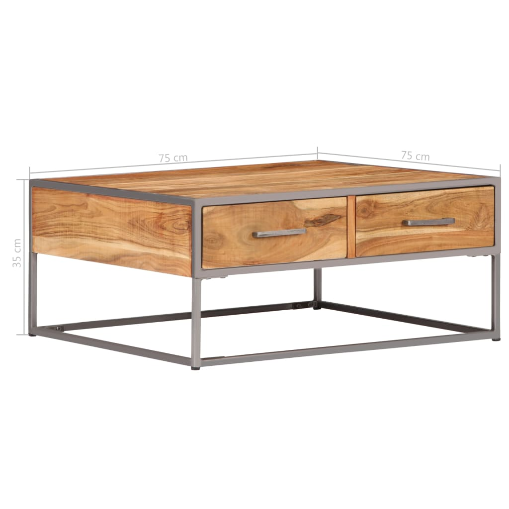 vidaXL Solid Acacia Wood Coffee Table with Storage | Rustic & Industrial | 75x75x35 cm - BEYRUN