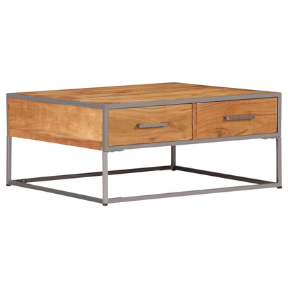 vidaXL Solid Acacia Wood Coffee Table with Storage | Rustic & Industrial | 75x75x35 cm - BEYRUN