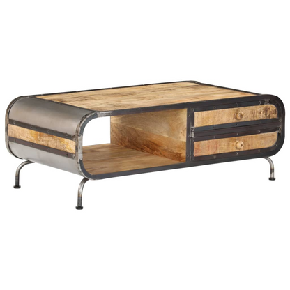 vidaXL Coffee Table 100x50x35 cm Solid Mango Wood - Antique-Style, Handmade Industrial Table with Drawers and Compartment - BEYRUN