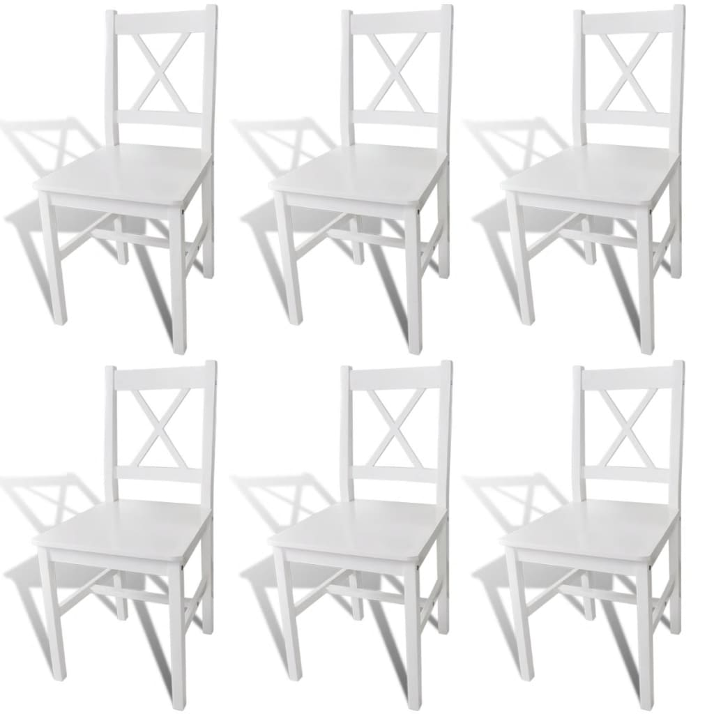 vidaXL Dining Chairs Set of 6 - Elegant White Pinewood Dining Room Chairs | Sturdy & Stylish Seating for Your Dining Area - BEYRUN