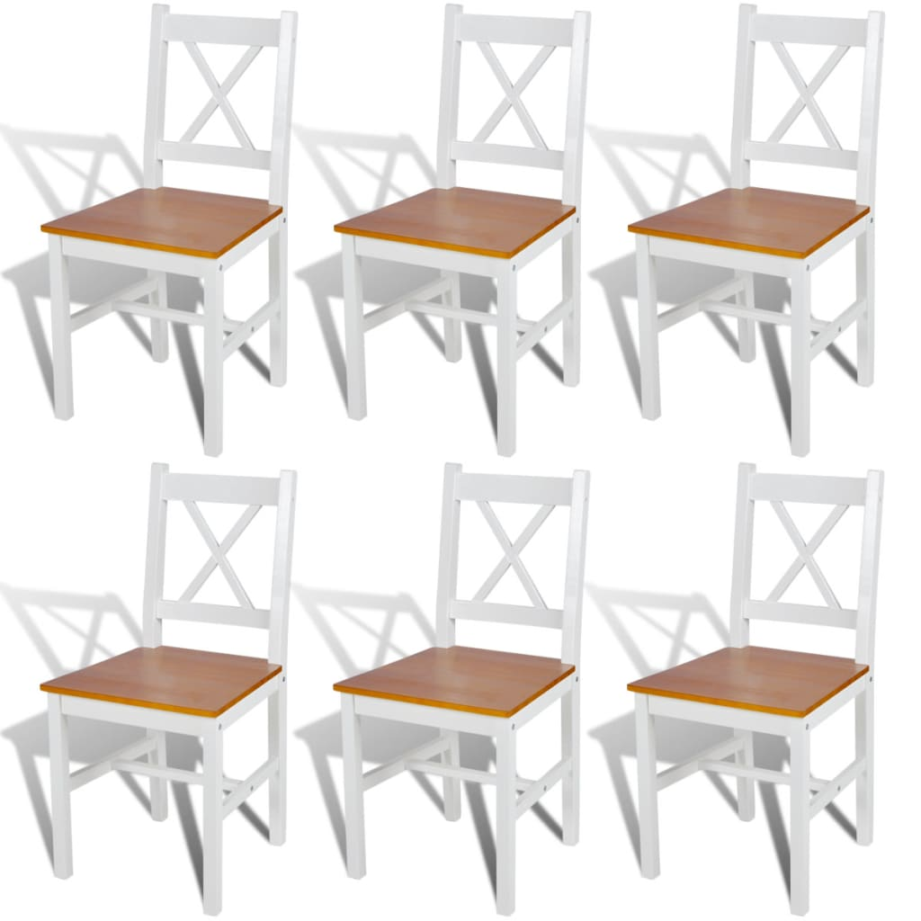 vidaXL Dining Chairs Set of 6 - Elegant and Durable White Pinewood Dining Room Chairs - BEYRUN