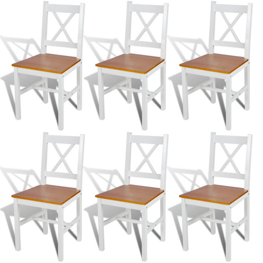 vidaXL Dining Chairs Set of 6 - Elegant and Durable White Pinewood Dining Room Chairs - BEYRUN