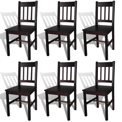 vidaXL Dining Chairs 6 pcs Dark Brown Pinewood - Elegant & Durable Seating for Dining Room - BEYRUN