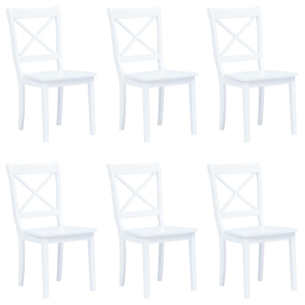 vidaXL Set of 6 White Solid Rubber Wood Dining Chairs - Stylish & Durable | Ideal for Dining Rooms and Kitchens - BEYRUN