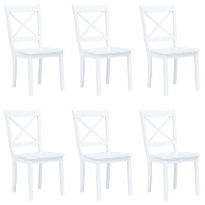 vidaXL Set of 6 White Solid Rubber Wood Dining Chairs - Stylish & Durable | Ideal for Dining Rooms and Kitchens - BEYRUN