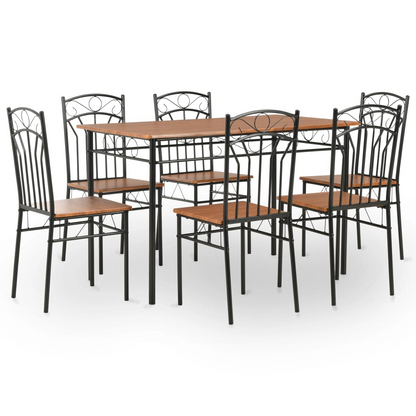 vidaXL 7 Piece Dining Set MDF and Steel Brown - Elegant and Durable | Perfect for Modern Dining Rooms - BEYRUN