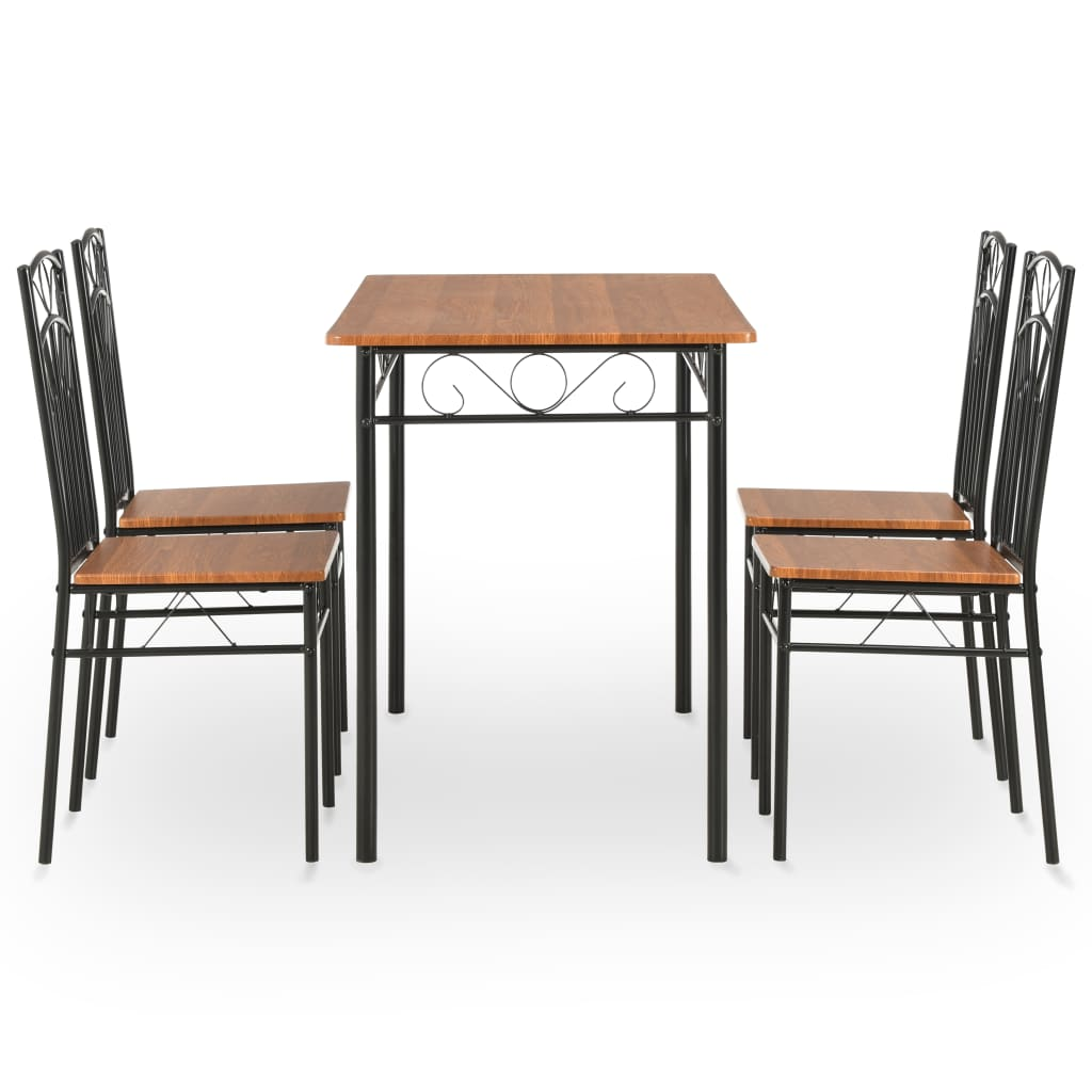 vidaXL 5 Piece Dining Set - Modern MDF and Steel, Brown | Stylish & Durable Dining Furniture - BEYRUN