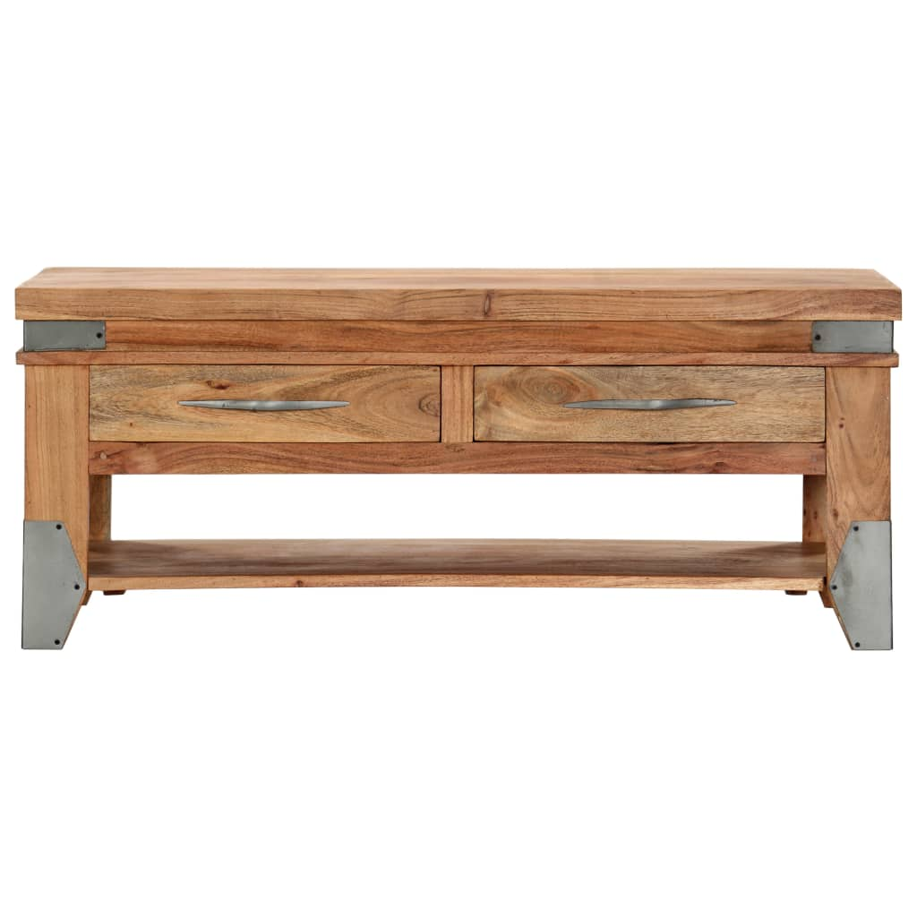 vidaXL Rustic Solid Acacia Wood Coffee Table with Drawers and Shelf - 110x52x45 cm for Living Room - BEYRUN