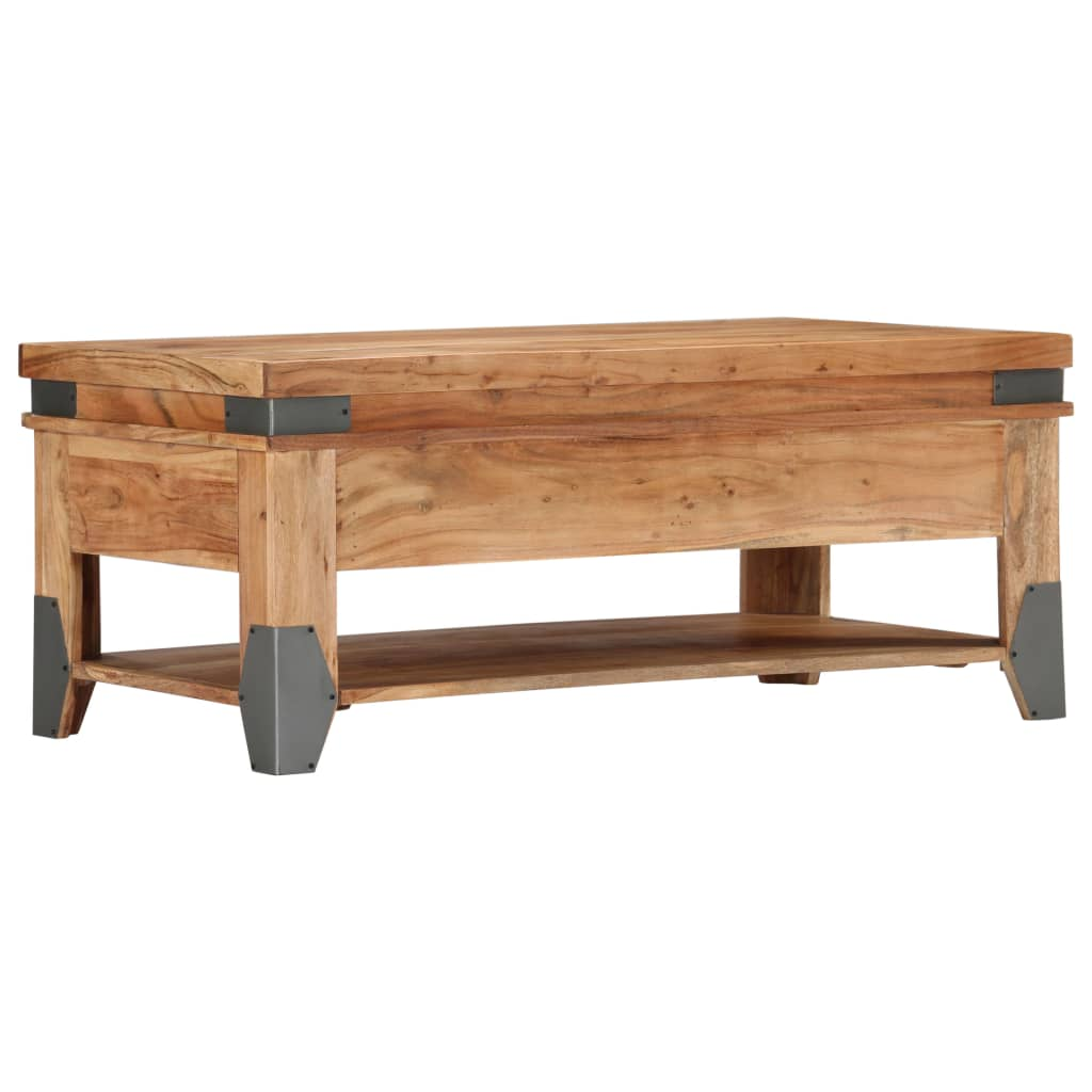 vidaXL Rustic Solid Acacia Wood Coffee Table with Drawers and Shelf - 110x52x45 cm for Living Room - BEYRUN