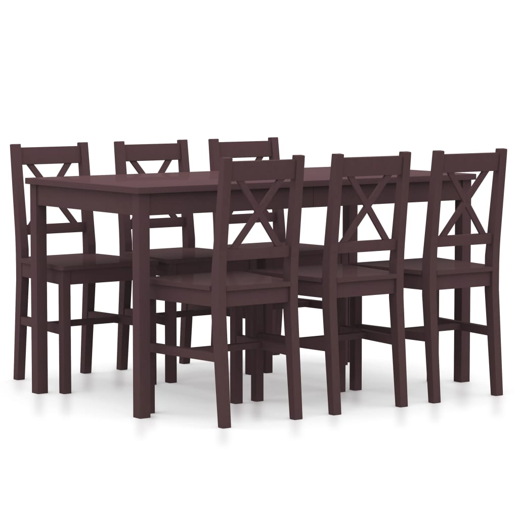 vidaXL 7 Piece Dining Set Pinewood Dark Brown - Minimalist & Elegant Design | Perfect for Modern Dining Spaces - BEYRUN