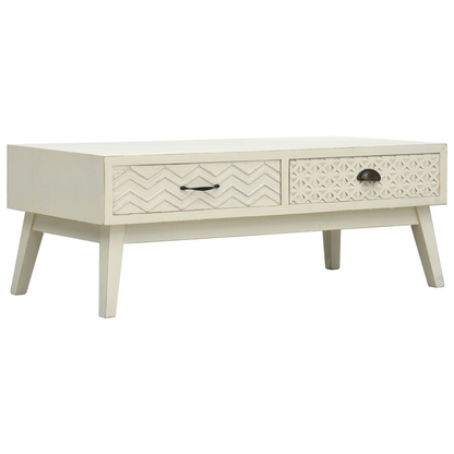 vidaXL Vintage Grey Coffee Table with Carved Drawers - Sturdy Wood, 110x50x40 cm - BEYRUN