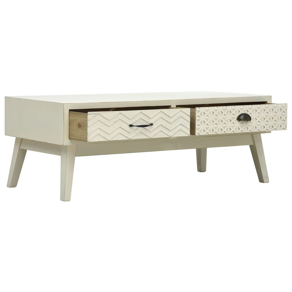 vidaXL Vintage Grey Coffee Table with Carved Drawers - Sturdy Wood, 110x50x40 cm - BEYRUN