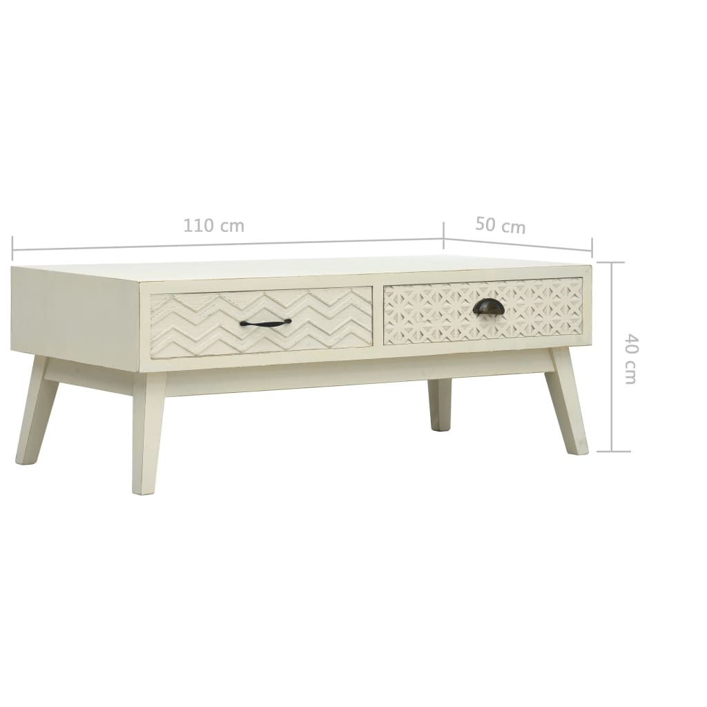 vidaXL Vintage Grey Coffee Table with Carved Drawers - Sturdy Wood, 110x50x40 cm - BEYRUN