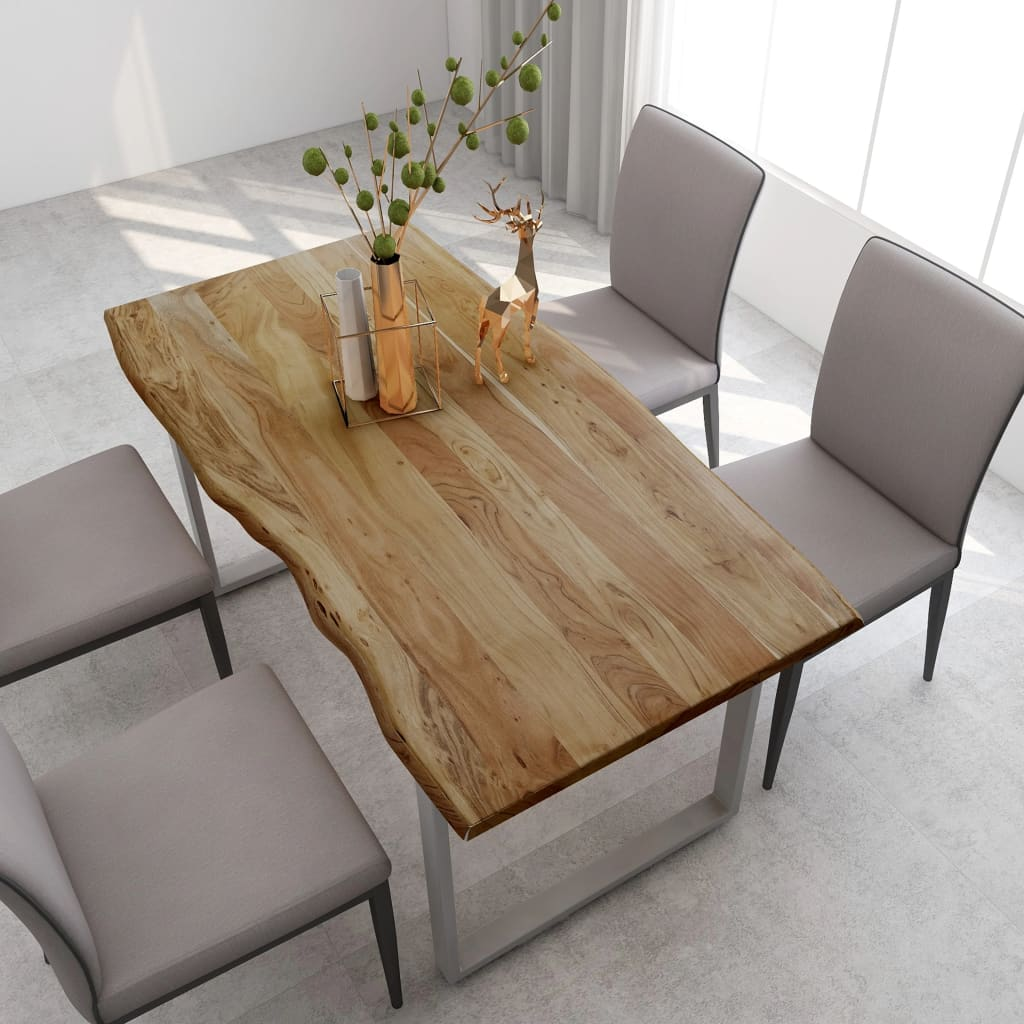 vidaXL Industrial Rustic Dining Table - 154x80x76 cm, Solid Acacia Wood with Steel Legs - BEYRUN