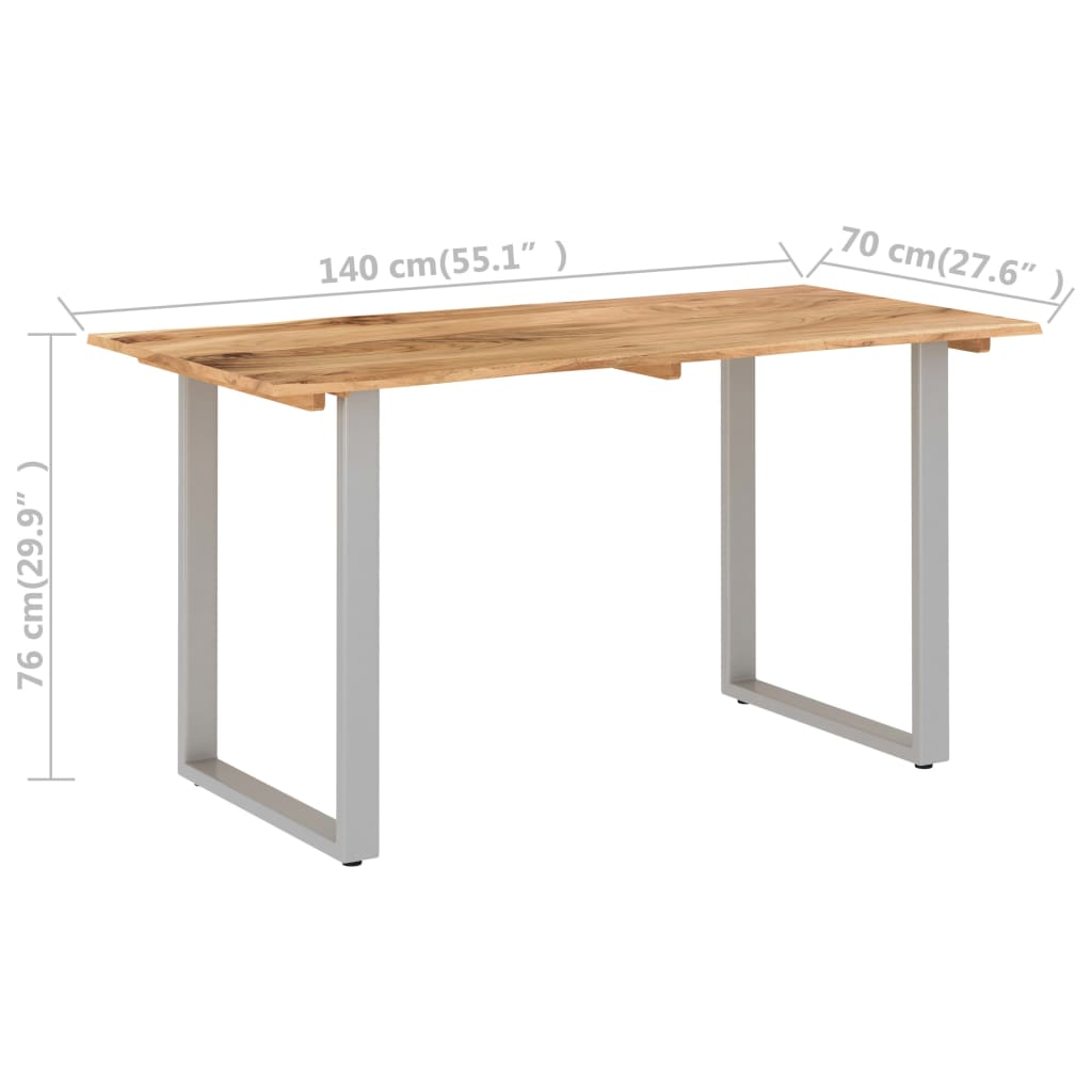 vidaXL Solid Acacia Wood Dining Table - 140x70x76 cm with Industrial Steel Legs - Rustic & Modern Dining Room Furniture - BEYRUN