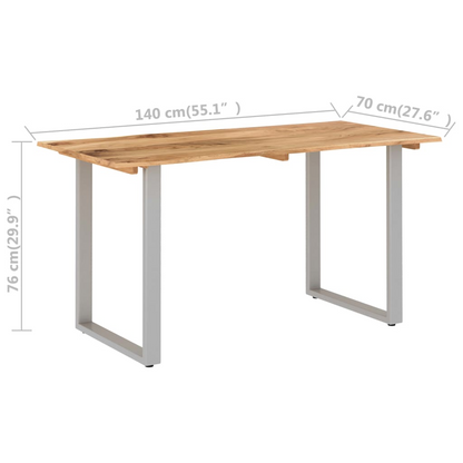 vidaXL Solid Acacia Wood Dining Table - 140x70x76 cm with Industrial Steel Legs - Rustic & Modern Dining Room Furniture - BEYRUN