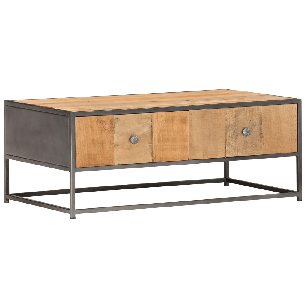 vidaXL Industrial-Style Coffee Table - Vintage Charm & Sturdy Build | 90x50x35 cm | Solid Reclaimed Wood & Steel Frame - BEYRUN