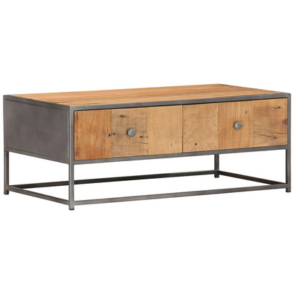 vidaXL Industrial-Style Coffee Table - Vintage Charm & Sturdy Build | 90x50x35 cm | Solid Reclaimed Wood & Steel Frame - BEYRUN