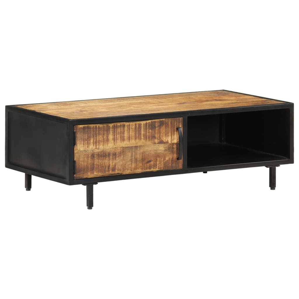 vidaXL Industrial Coffee Table - 105x50x35 cm - Rough Mango Wood & Steel Frame - Rustic Charm & Durable Design - BEYRUN