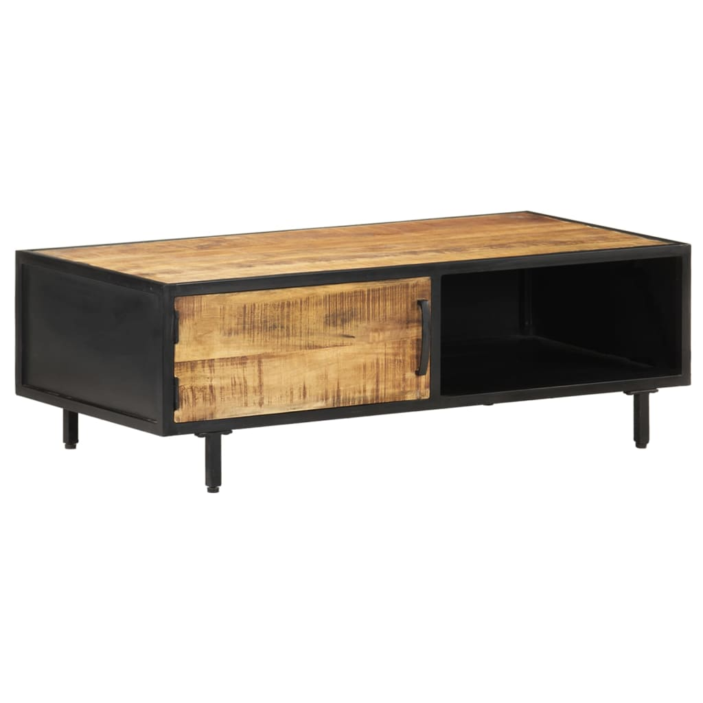 vidaXL Industrial Coffee Table - 105x50x35 cm - Rough Mango Wood & Steel Frame - Rustic Charm & Durable Design - BEYRUN