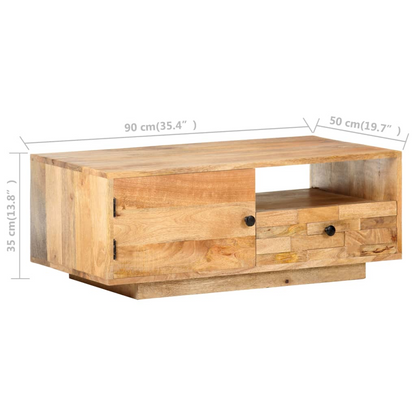 vidaXL Solid Mango Wood Coffee Table - Handcrafted, Vintage Look, 90x50x35 cm, Ample Storage - BEYRUN