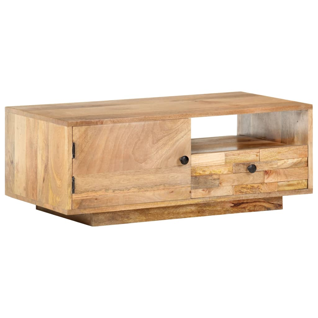 vidaXL Solid Mango Wood Coffee Table - Handcrafted, Vintage Look, 90x50x35 cm, Ample Storage - BEYRUN