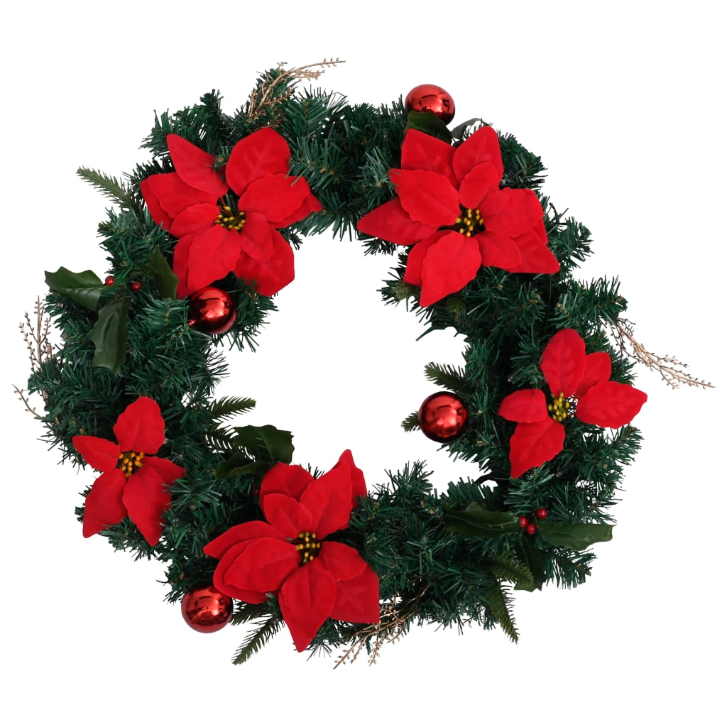 vidaXL 60 cm Christmas Wreath with LED Lights - Green PVC Holiday Decoration for Indoors & Outdoors - BEYRUN