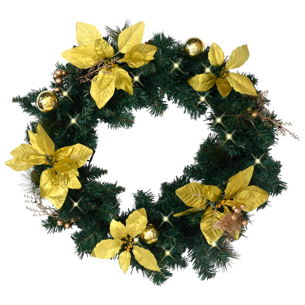 vidaXL 60 cm Christmas Wreath with 20 LED Lights, Green PVC - Indoor & Outdoor Holiday Decoration - BEYRUN