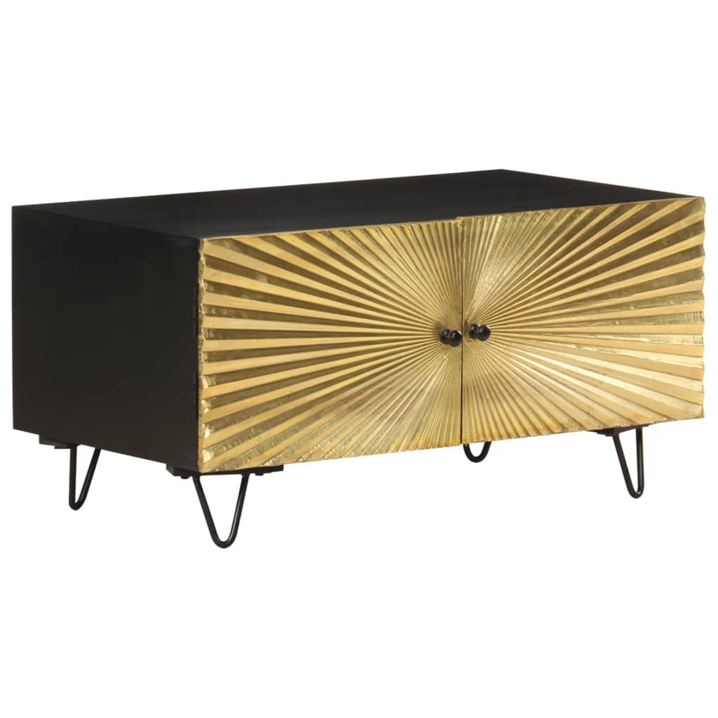 vidaXL Industrial Coffee Table | Solid Mango Wood & Brass Accents | 90x50x45 cm - BEYRUN