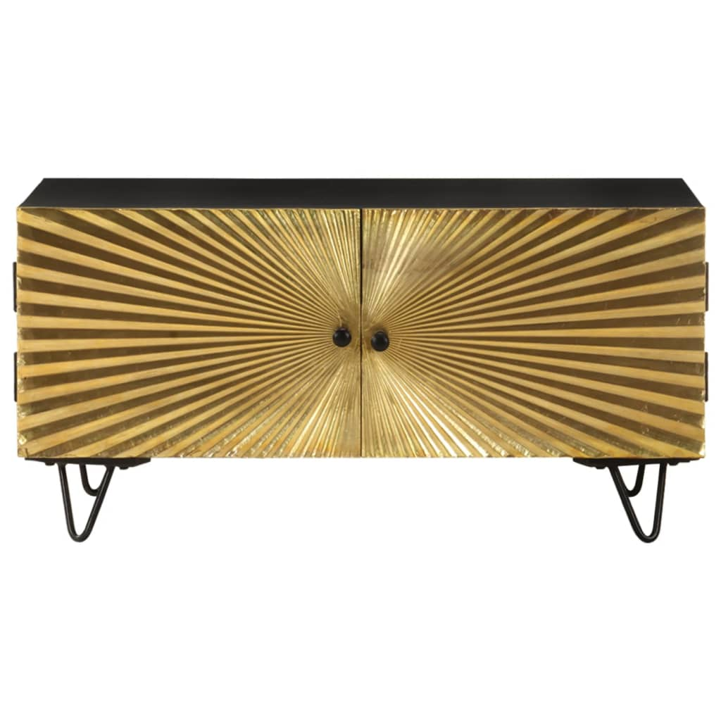 vidaXL Industrial Coffee Table | Solid Mango Wood & Brass Accents | 90x50x45 cm - BEYRUN