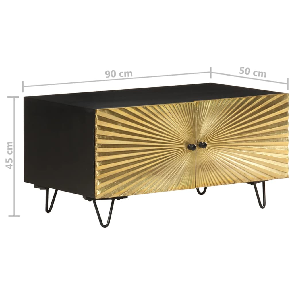 vidaXL Industrial Coffee Table | Solid Mango Wood & Brass Accents | 90x50x45 cm - BEYRUN