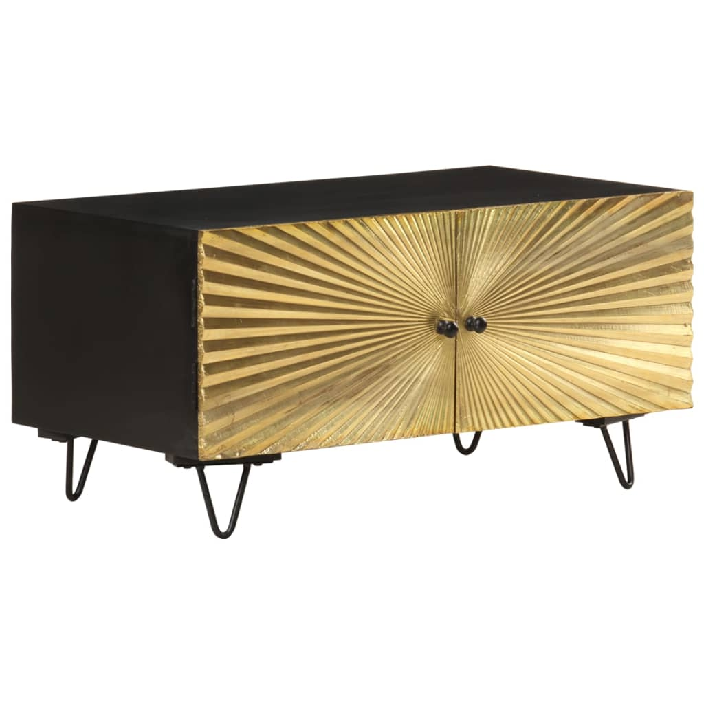 vidaXL Industrial Coffee Table | Solid Mango Wood & Brass Accents | 90x50x45 cm - BEYRUN