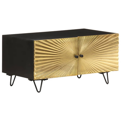 vidaXL Industrial Coffee Table | Solid Mango Wood & Brass Accents | 90x50x45 cm - BEYRUN