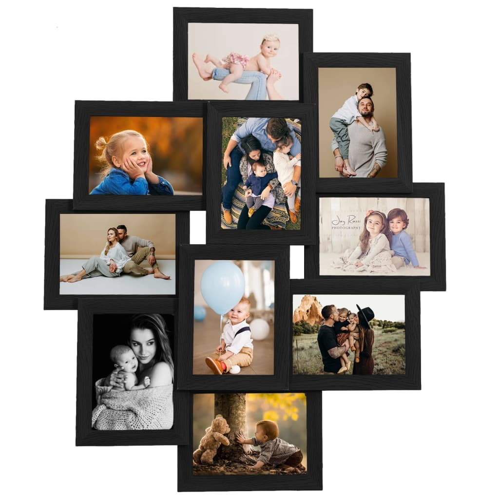 vidaXL Collage Photo Frame for 10 13x18 cm Pictures - Black MDF Frame for Stylish Wall Decor - BEYRUN