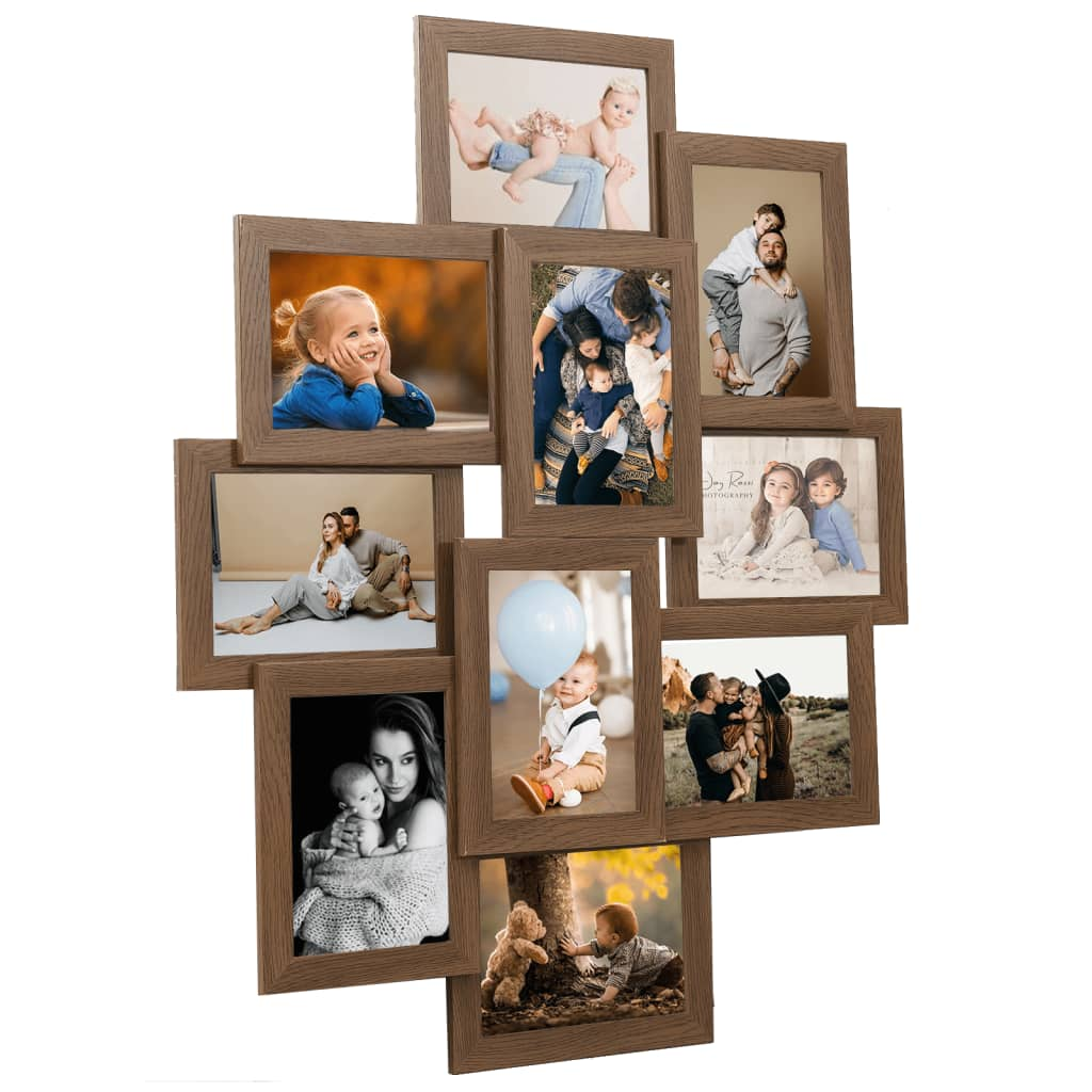 vidaXL Collage Photo Frame for 10x(13x18 cm) Pictures - Light Brown MDF - Elegant Memory Display - BEYRUN