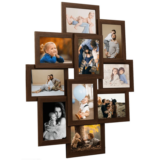 vidaXL Dark Brown Collage Photo Frame for 10x(13x18 cm) Pictures – Stylish MDF Wall Decor - BEYRUN